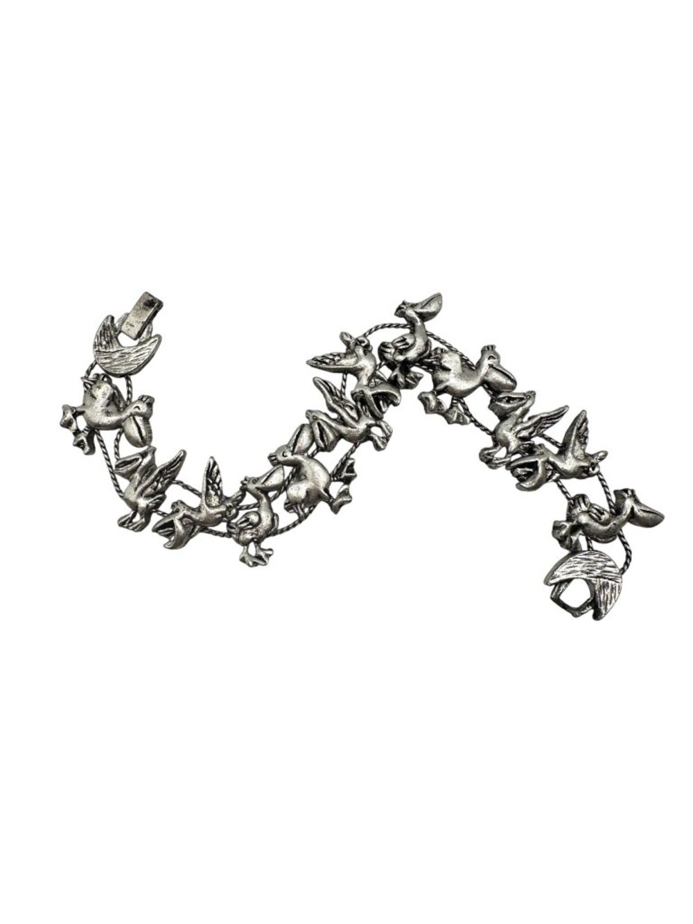 Vintage Pelican Ocean Bird Slide Charm Bracelet Silver Tone NOS